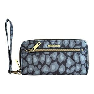 Travelon Wristlet Wallet Clutch Bifold Wallet Gray Leopard Turquoise Interior 8…